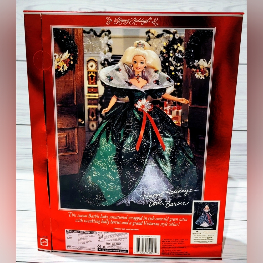 1995 Barbie Holiday Glamour Doll in Green & Silver Gown, Unopened, Sealed Box - Picture 2 of 2